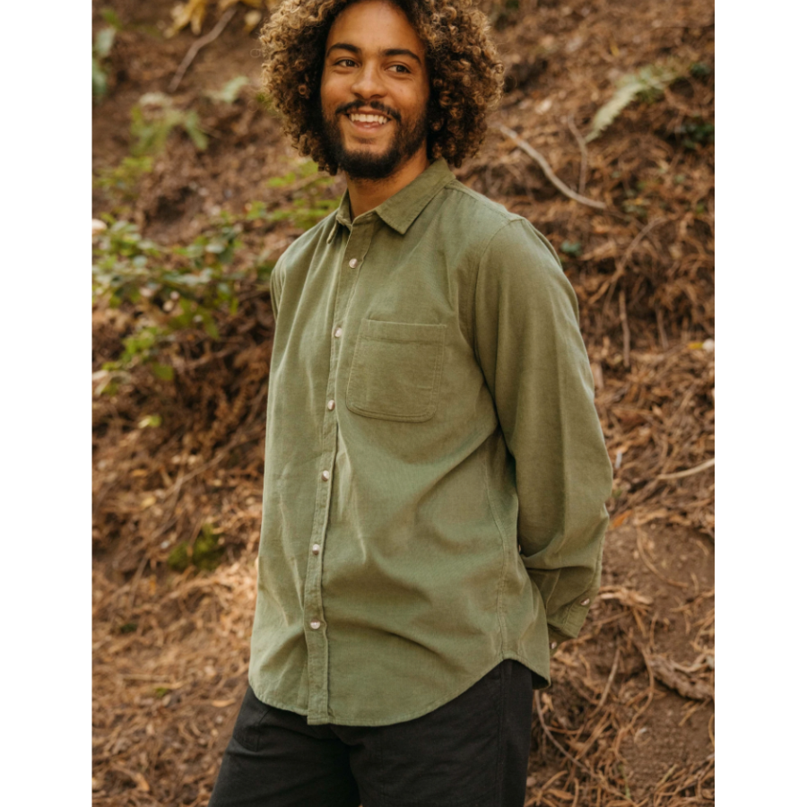 Corduroy One Pocket Shirt - Olive Green
