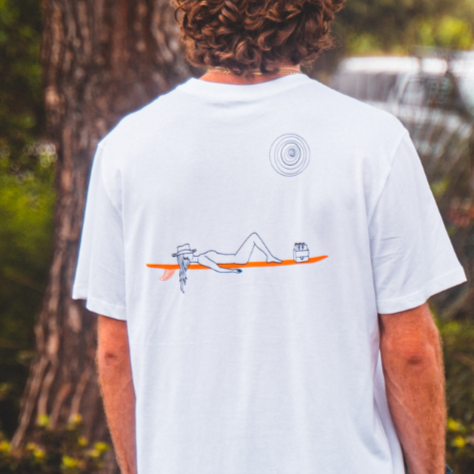 Surfer Beach T Shirt, White - Organic Cotton