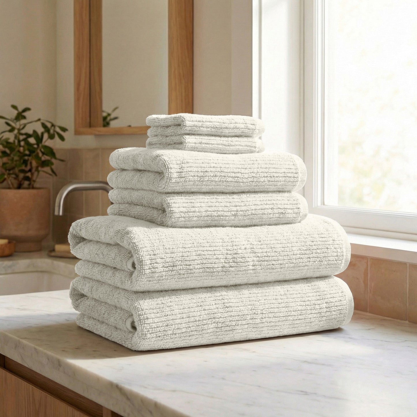 Turkish Cotton Ribbed 6-Piece Bath Towel Set - Georgiana Collection