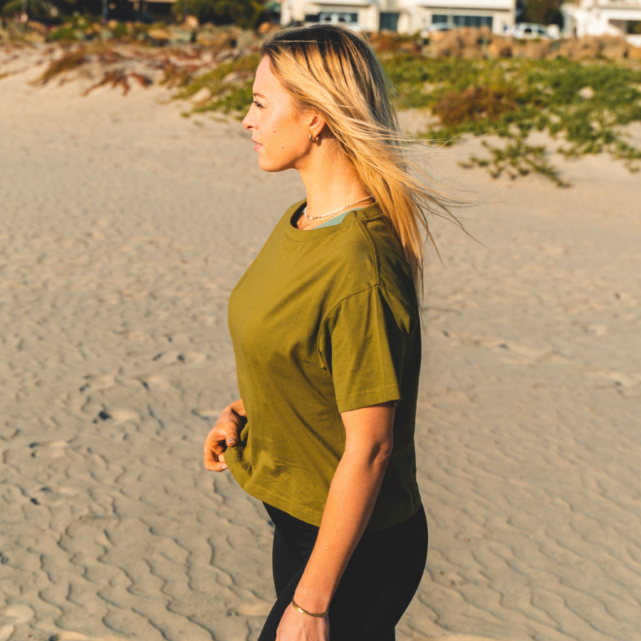 Women's Organic Cotton Boxy Tee - Olive Green