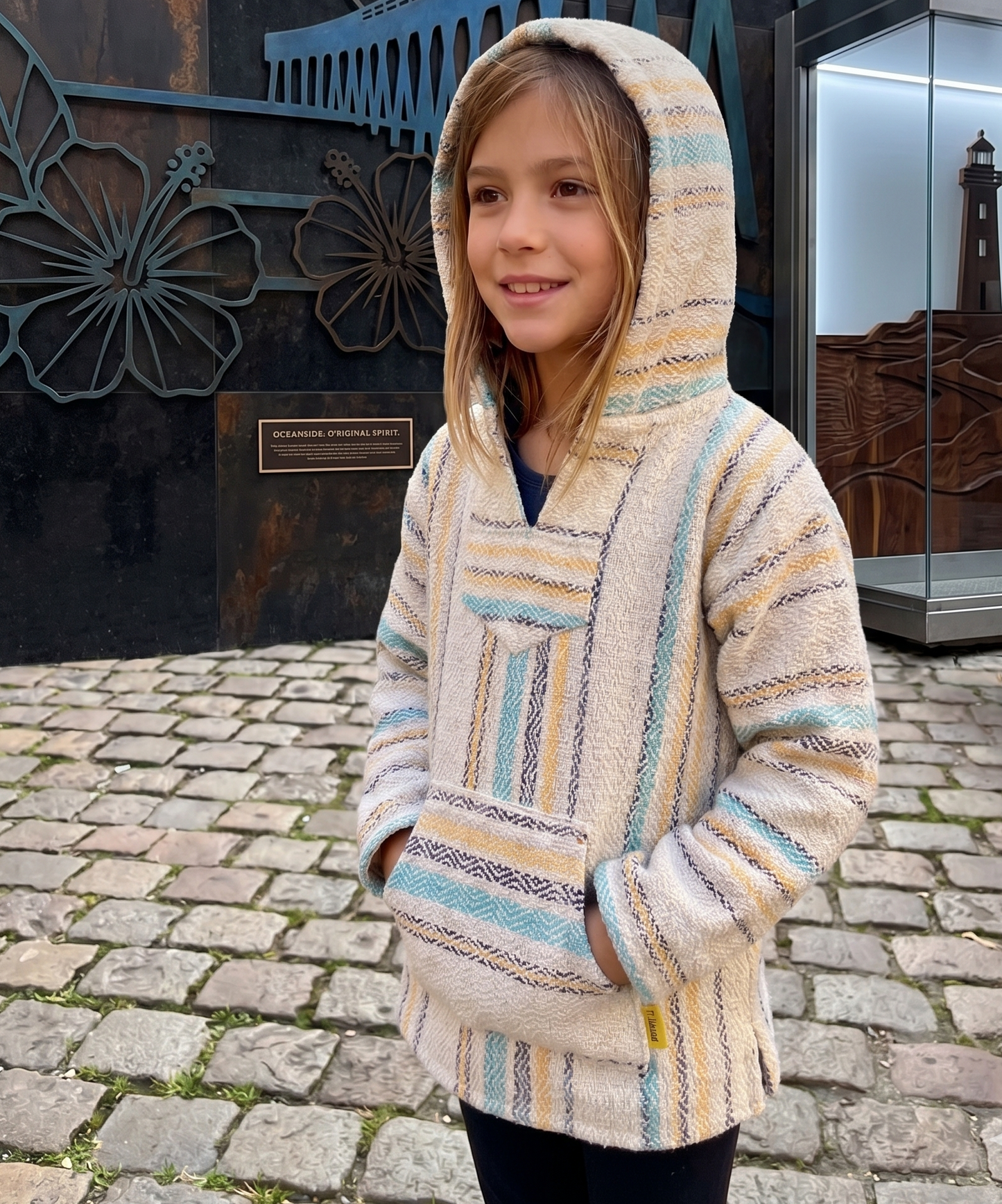 Mexican Hoodie Poncho - Beige Grey