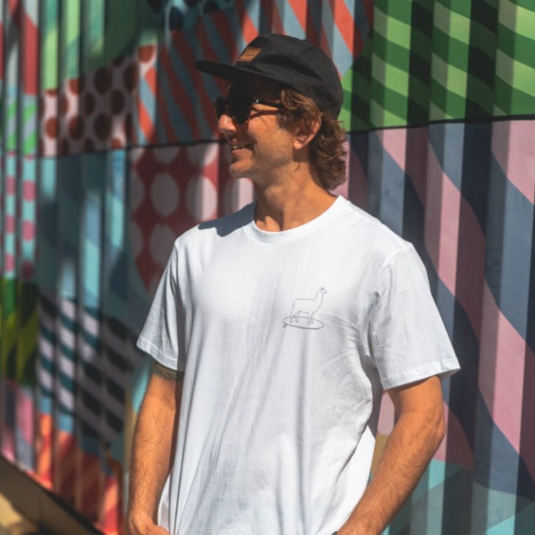 Surfing Llama White Tee - Organic Cotton