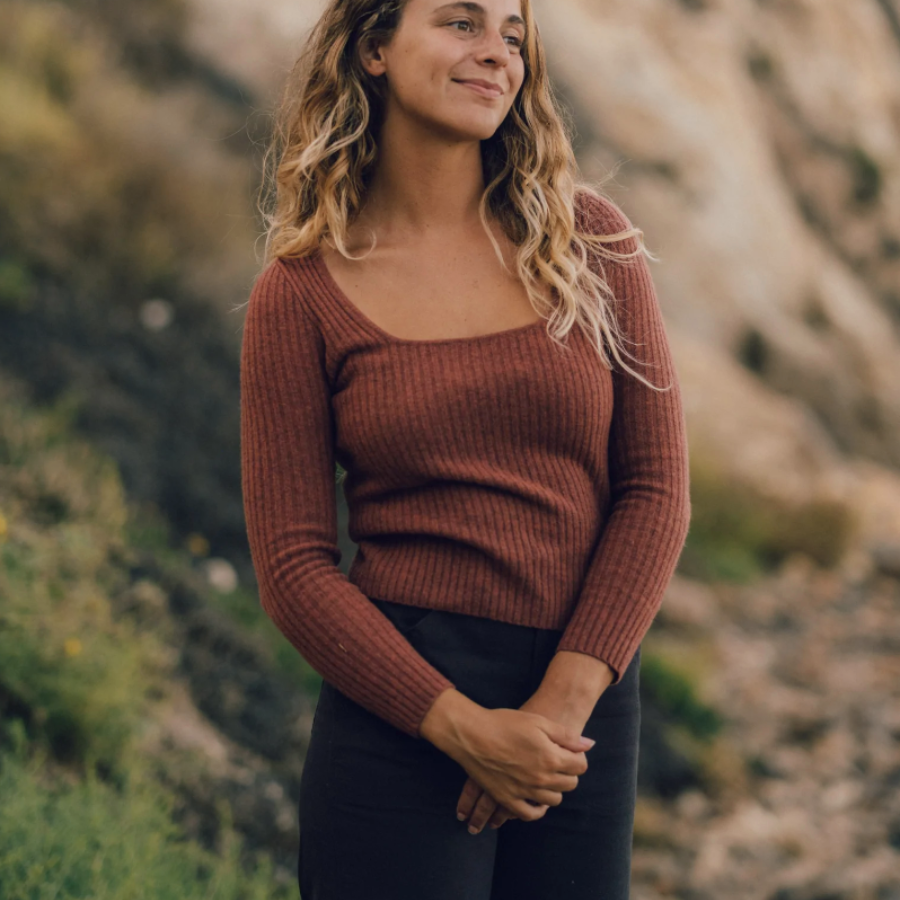 Merino Wool Long Sleeve Tee - Terracotta