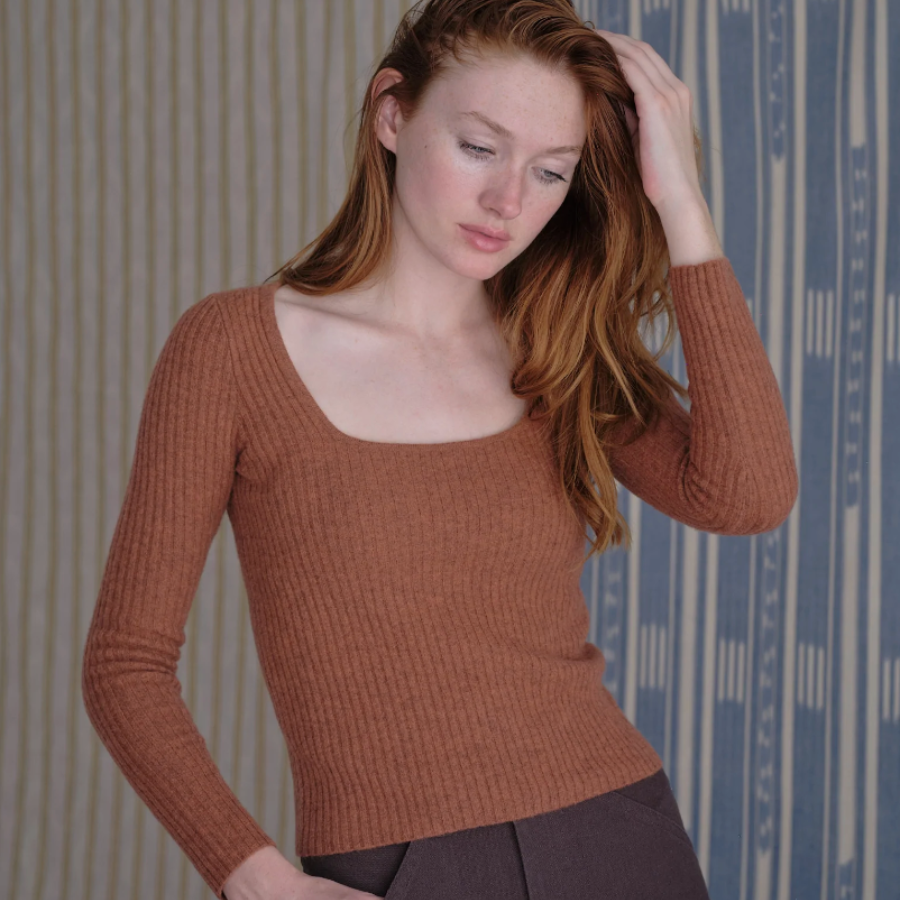 Merino Wool Long Sleeve Tee - Terracotta