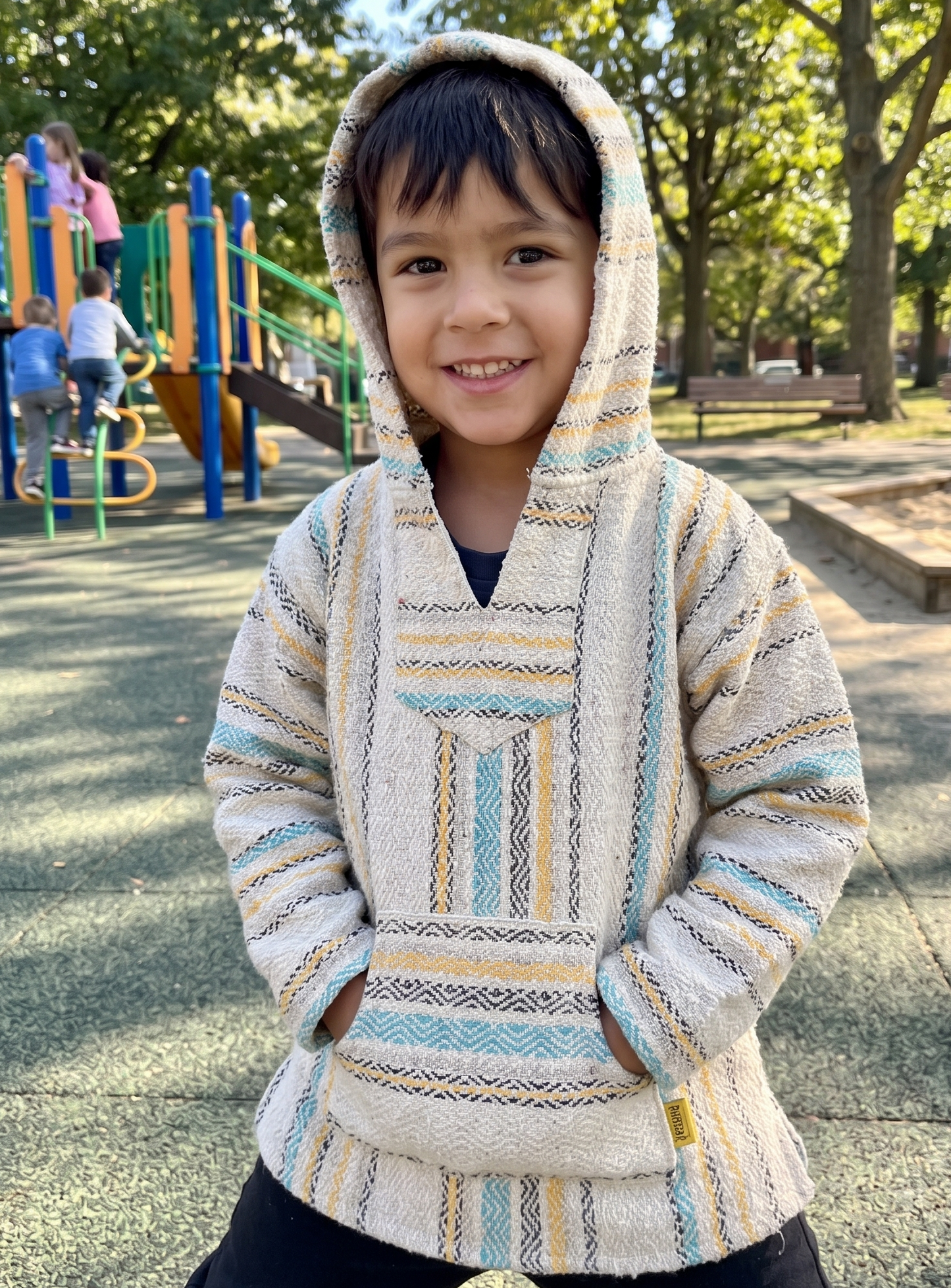 Mexican Hoodie Poncho - Beige Grey