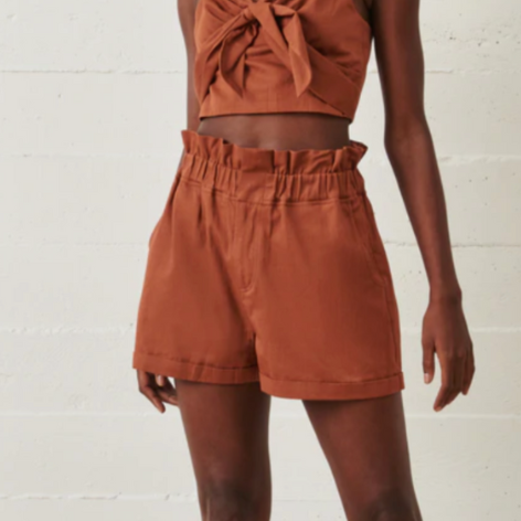 Organic Paper Bag Shorts - Mocha Clay