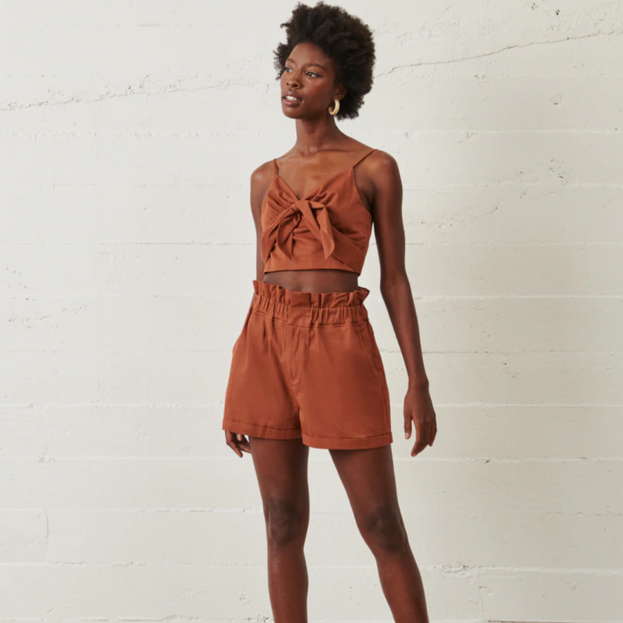 Organic Paper Bag Shorts - Mocha Clay