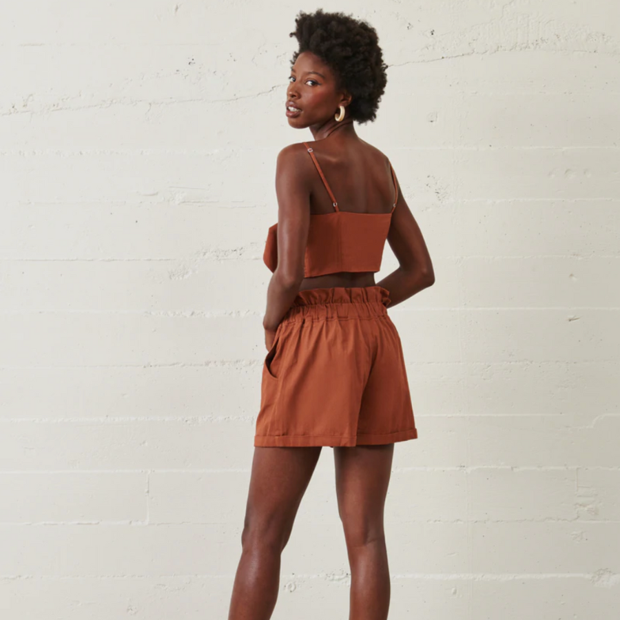 Organic Paper Bag Shorts - Mocha Clay