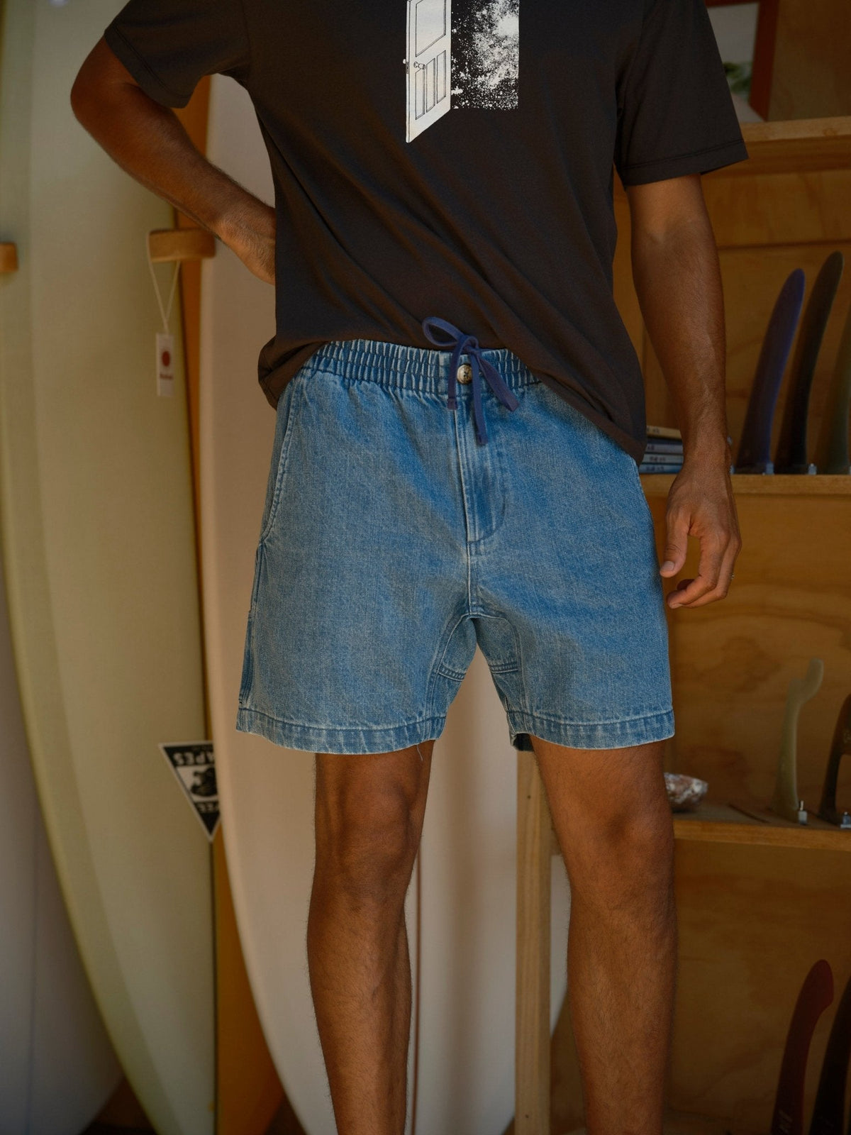 Mollusk Pinnacle Shorts - Men's Elastic Waist Denim Shorts