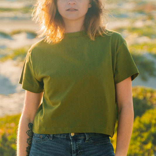 Women's Organic Cotton Boxy Tee - Olive Green