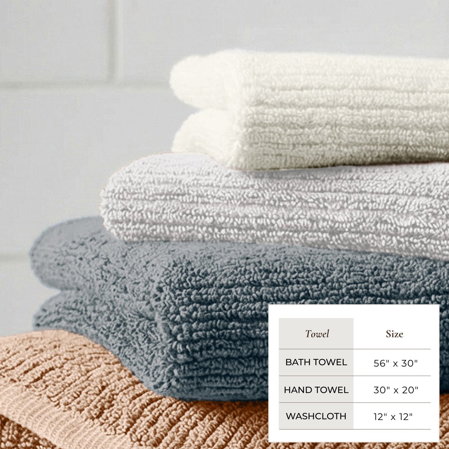 Turkish Cotton Ribbed 6-Piece Bath Towel Set - Georgiana Collection