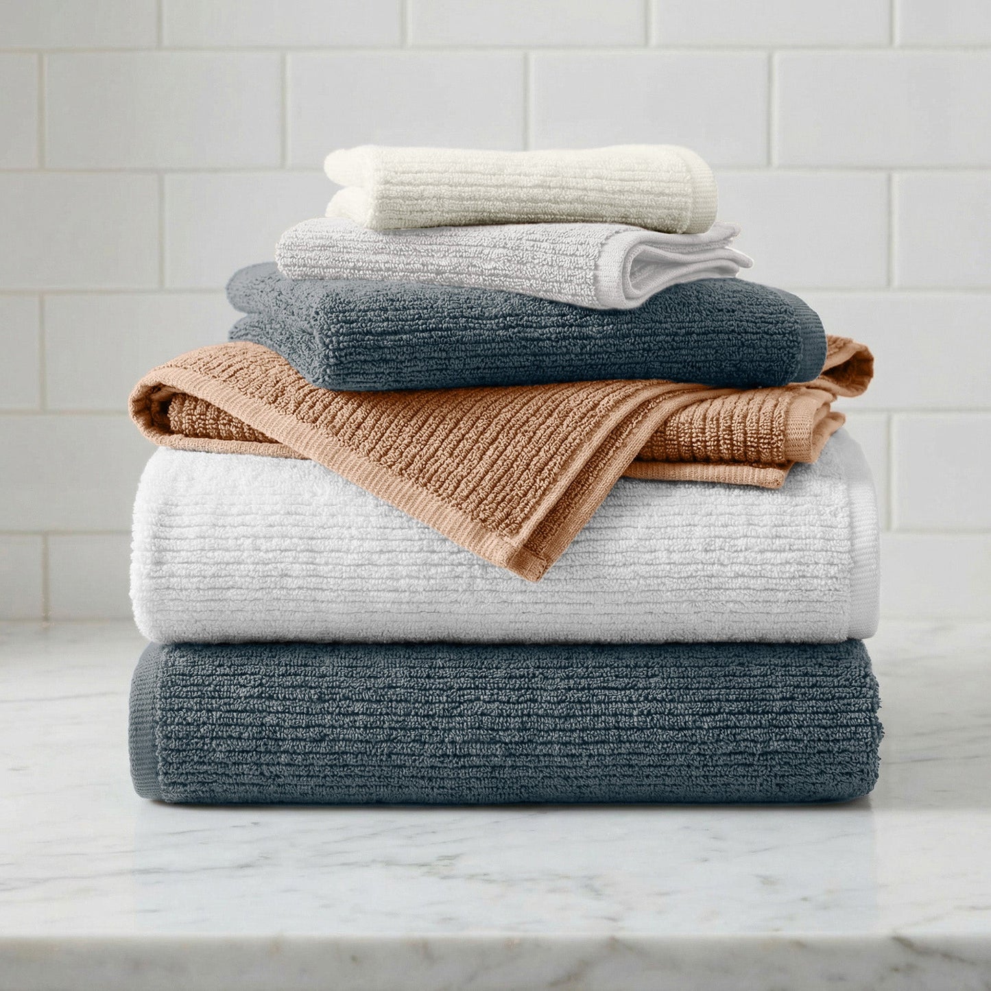 Turkish Cotton Ribbed 6-Piece Bath Towel Set - Georgiana Collection