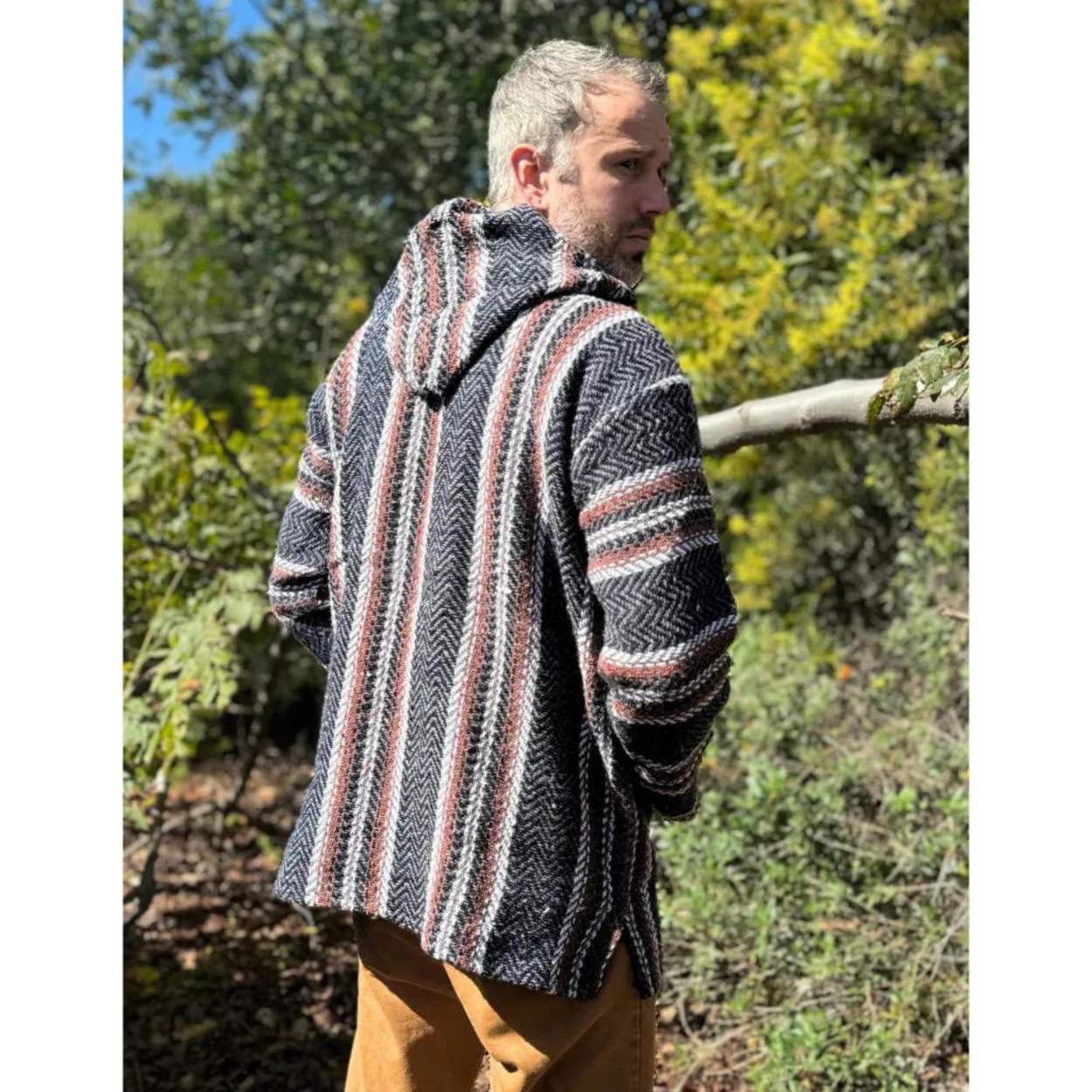 Mexican Hoodie Poncho - Black and Clay