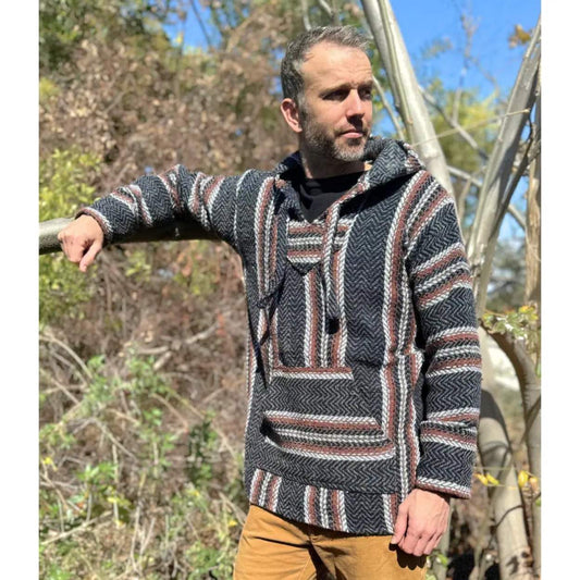 Mexican Hoodie Poncho - Black and Clay
