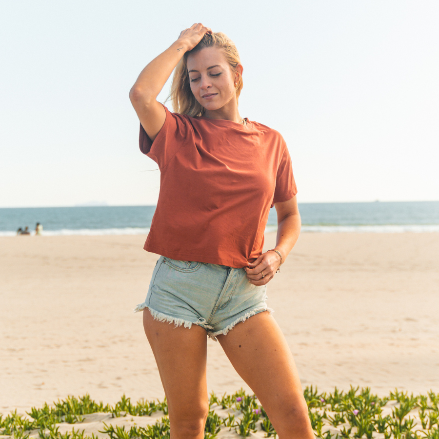 Women's Organic Cotton Boxy Tee - Burnt Orange Red