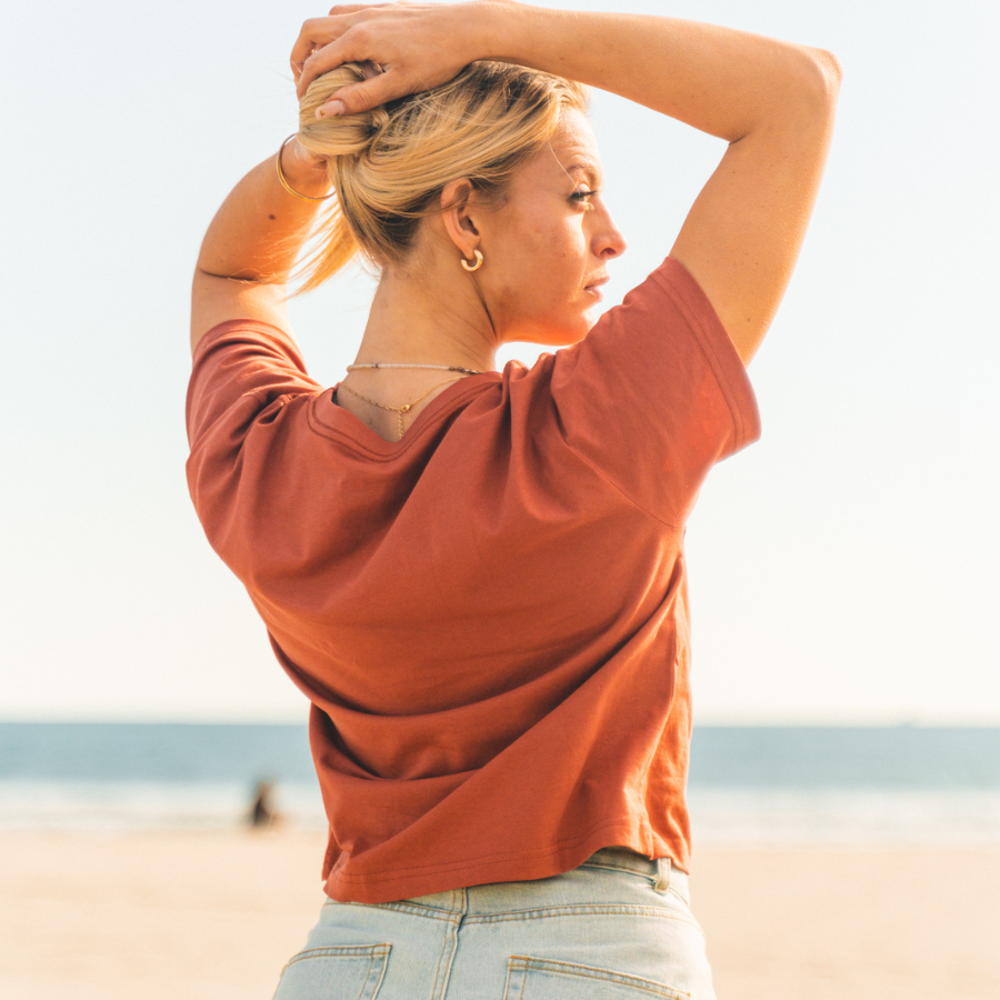 Women's Organic Cotton Boxy Tee - Burnt Orange Red