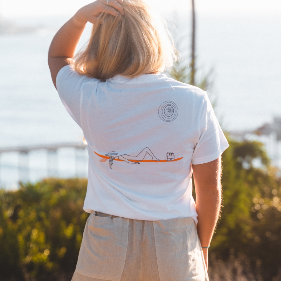 Surfer Beach T Shirt, White - Organic Cotton