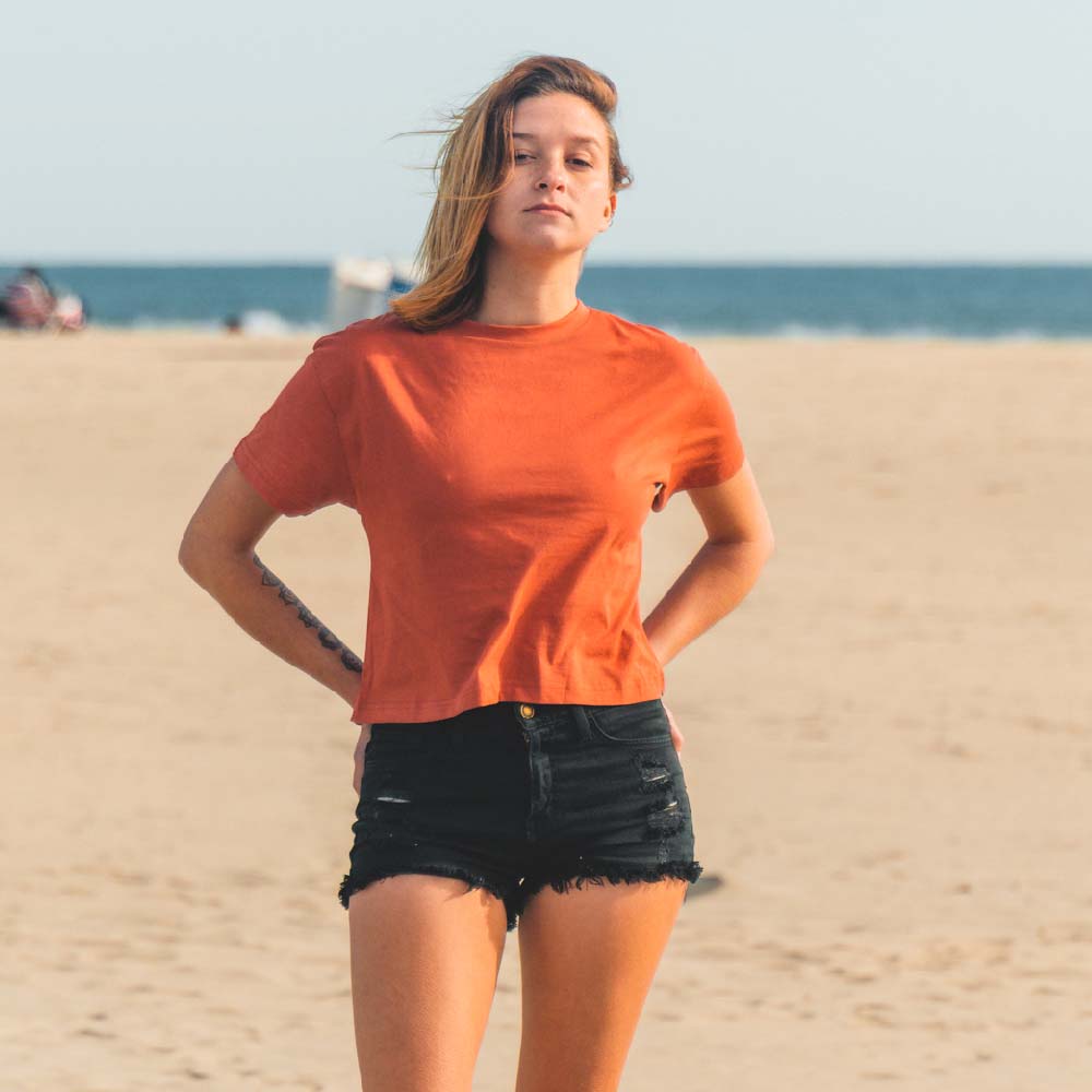 Women's Organic Cotton Boxy Tee - Burnt Orange Red