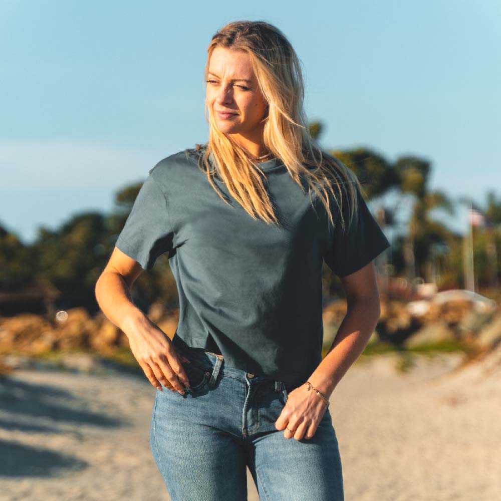 Women's Organic Cotton Boxy Tee - Slate Blue