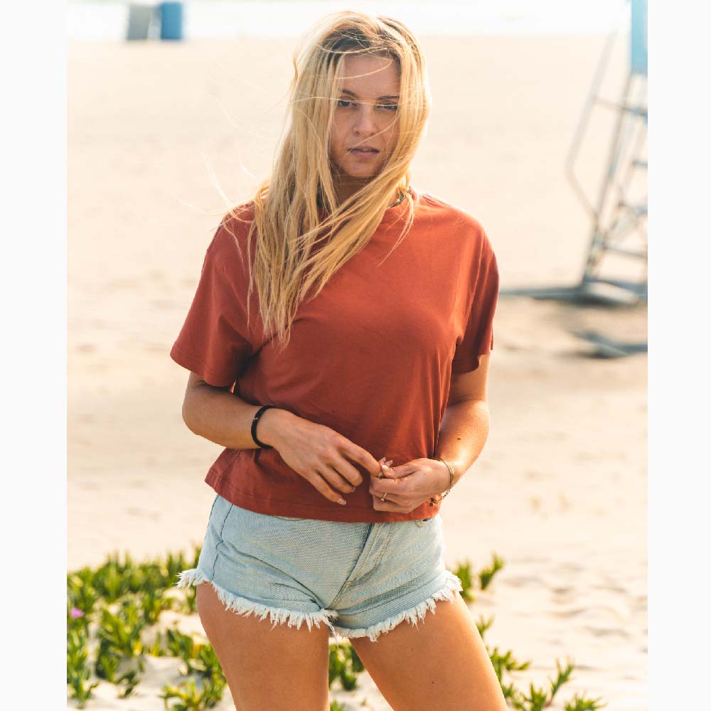 Women's Organic Cotton Boxy Tee - Burnt Orange Red